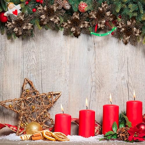 Miniatura 3 de Vanleonet 12 flores de Pascua artificiales con purpurina navideña, decoraciones de flores de Navidad, adornos de árbol de nochebuena con purpurina