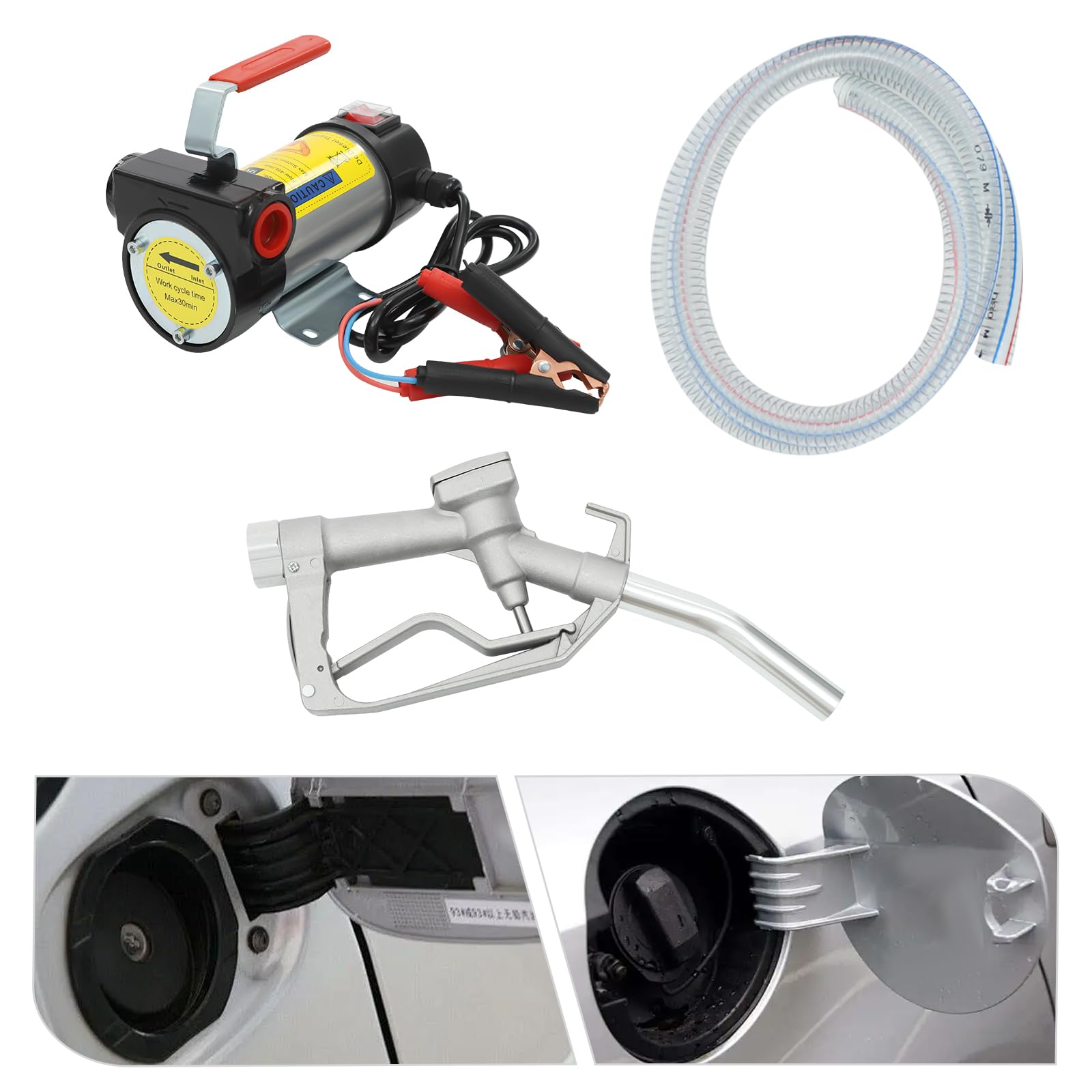 45 l/9,9 gal Kit de bomba de aspiración diésel de 12 V con boquillas y mangueras para transferencia de diésel, bomba diésel autocebante DC con una potencia máxima de 200 W