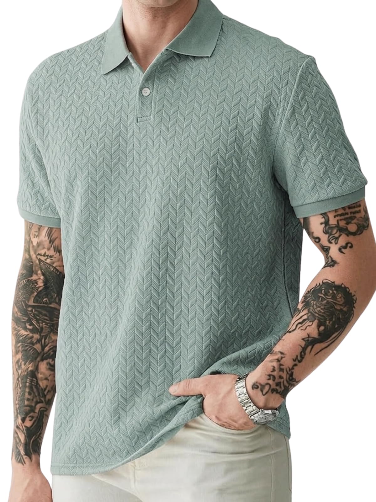 greciilooks Textured Polo T-Shirt for Men | Premium Collared Jacquard Leaf Polo | Smart Casual & Formal t Shirt for Men | Stylish t Shirt for Mens for Office, Party & Everyday Outfit-picture-41