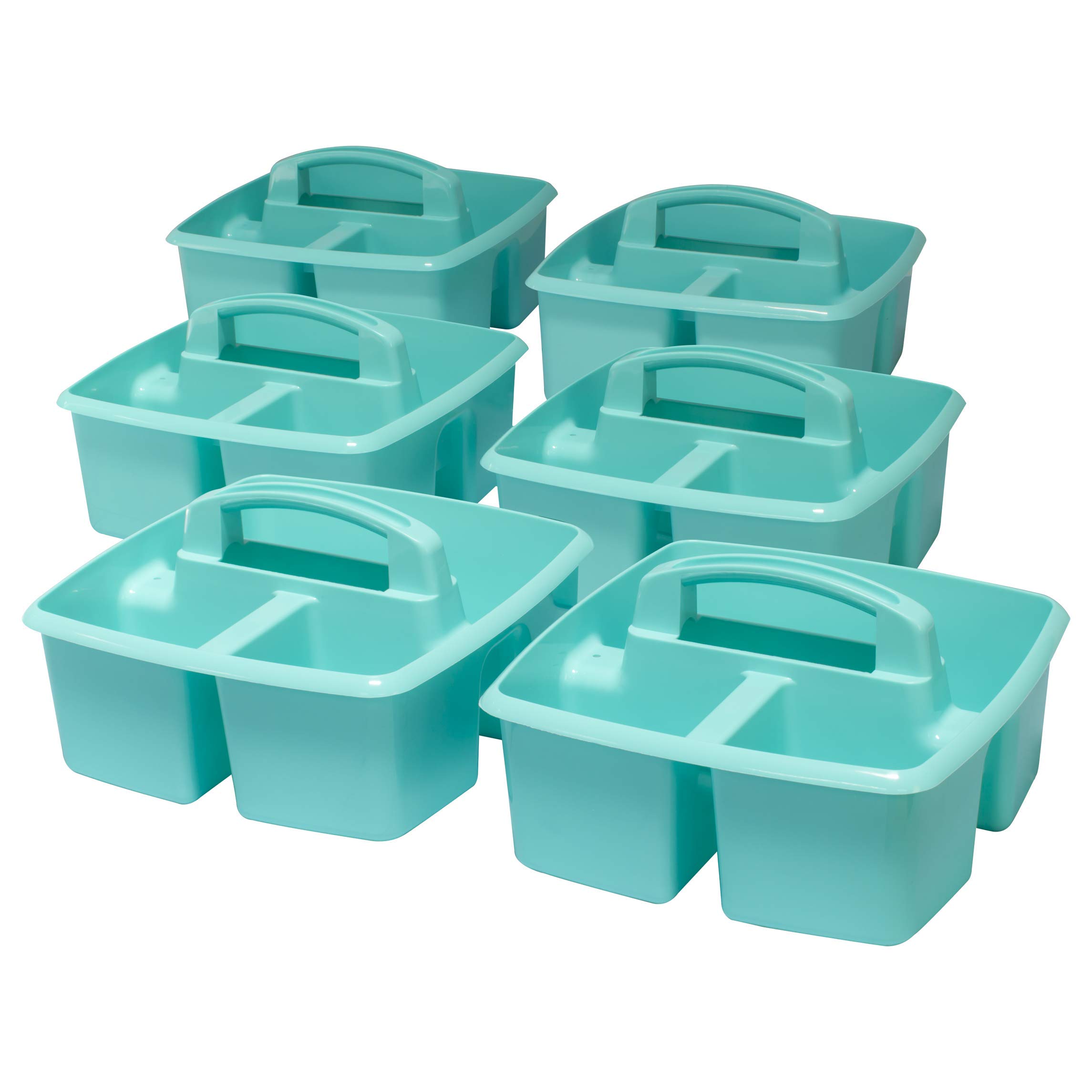 Storex Organizador pequeño de 3 compartimentos - Organizador multiusos para el aula con asa, aguamarina, paquete de 6 (00952A06C)
