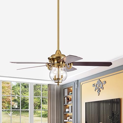 Miniatura 3 de Warehouse of Tiffany Hasna - Ventilador de techo de 29 pulgadas con acabado de latón y control remoto