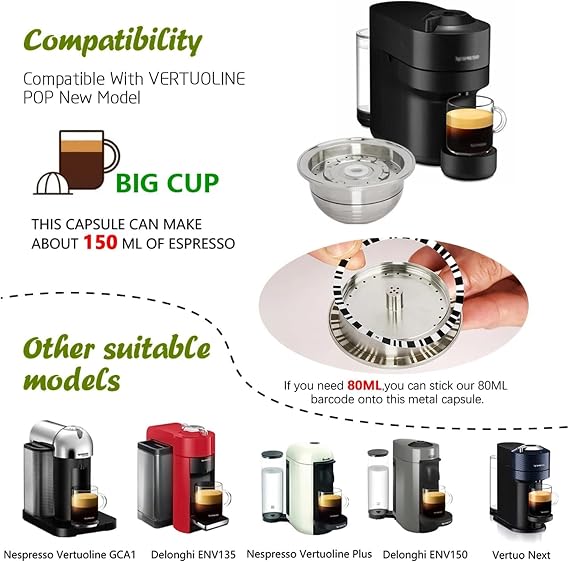 150ML Reusable Coffee Capsule Refillable Capsules Coffee Pod Compatible with POP Coffee Makers(1PCS Pod 1PCS Tamper)