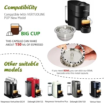 150ML Reusable Coffee Capsule Refillable Capsules Coffee Pod Compatible with POP Coffee Makers(1PCS Pod 1PCS Tamper)