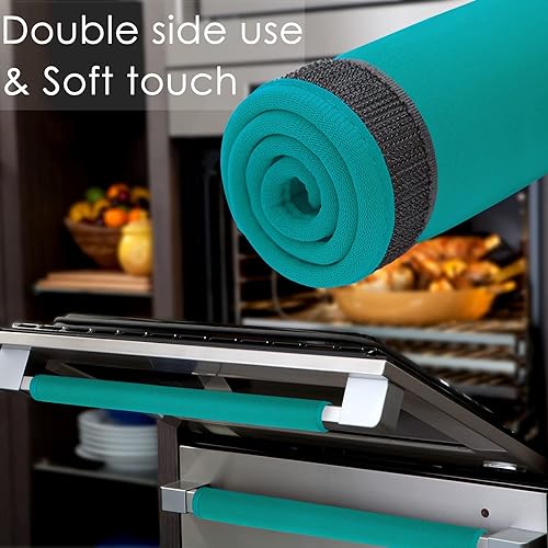 Vista 6 de 5 piezas de cubierta de manija de puerta de refrigerador, lavable para electrodomésticos de cocina, nevera, horno, microondas, lavavajillas, Cian