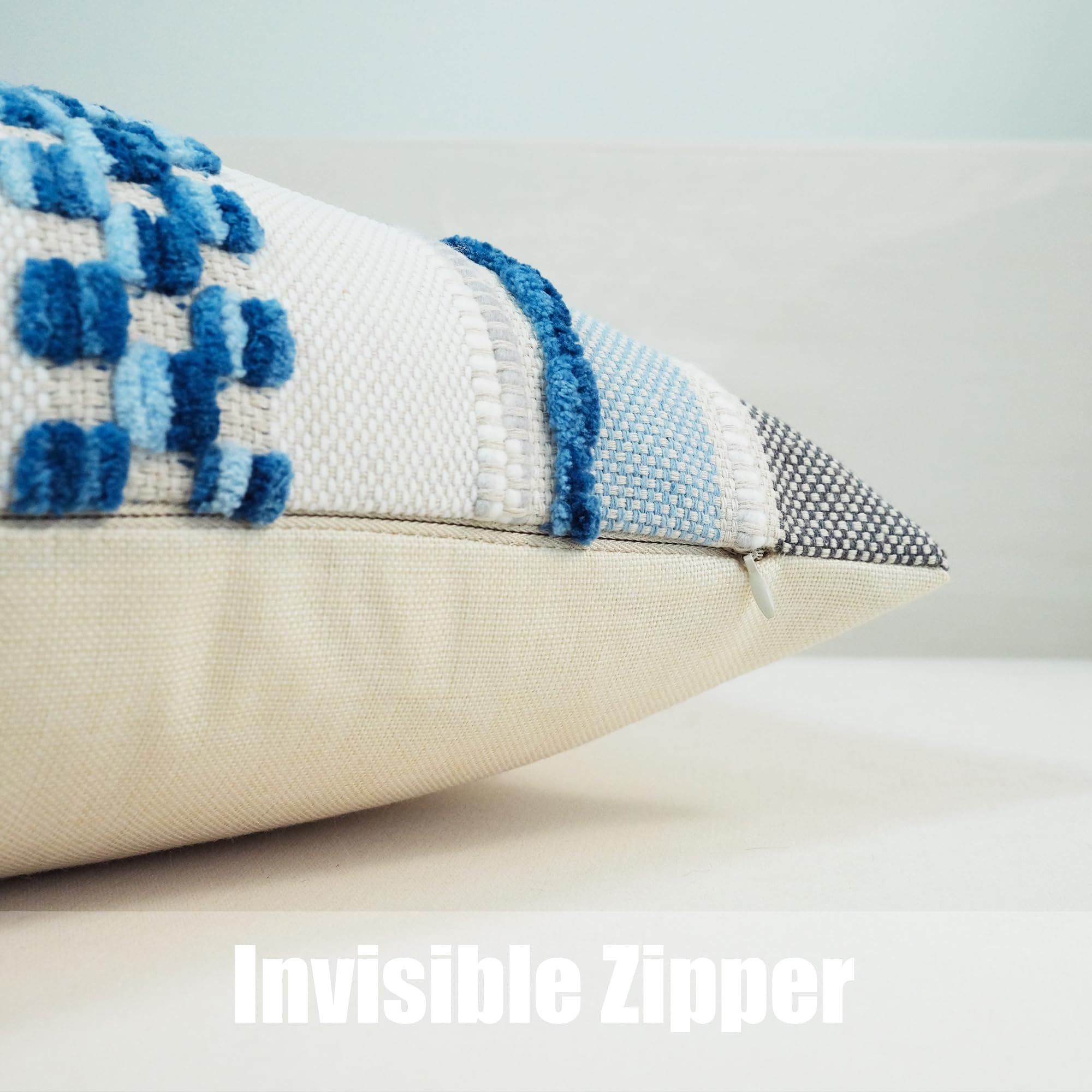Paquete de 2 fundas de almohada bohemias a rayas, fundas de cojín decorativas para decoración del hogar, 18 x 18 pulgadas, color azul 4