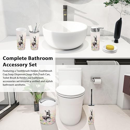 Miniatura 2 de Juego de accesorios de baño, 6 piezas bohemio elegante burro vibrante acuarela basura, soporte para cepillos de dientes, dispensador de jabón,