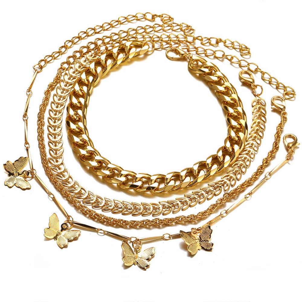 Shining Diva Fashion Gold Plated Butterfly Anklets for Women and Girls (14664a) (Set Of 4) (B0C1GPDWF7) Amazon Price History, Amazon Price Tracker