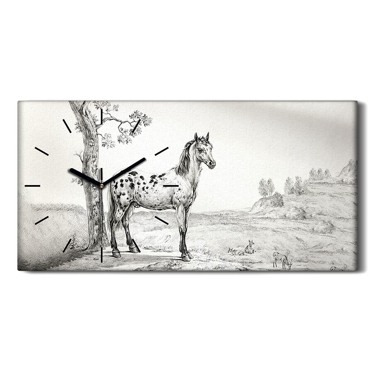 Horloge silencieuse sans tic-tac 60x30cm tableau chevaux et cerf pour chambre