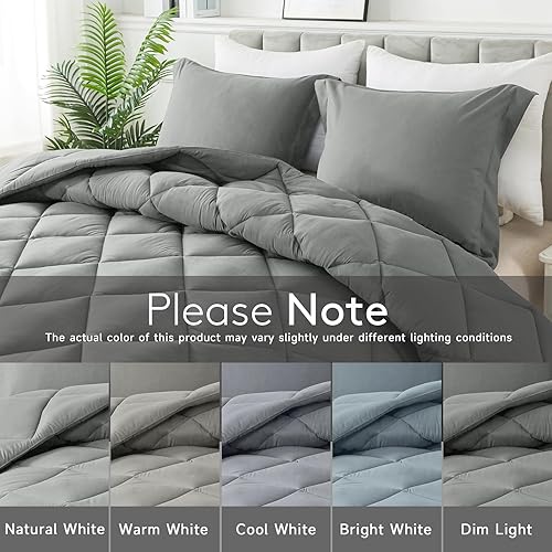 Miniatura 5 de Juego de edredón de tamaño matrimonial con 2 fundas de almohada - Edredón de cama alternativo al plumón para todas las estaciones - Ligero - Lavable