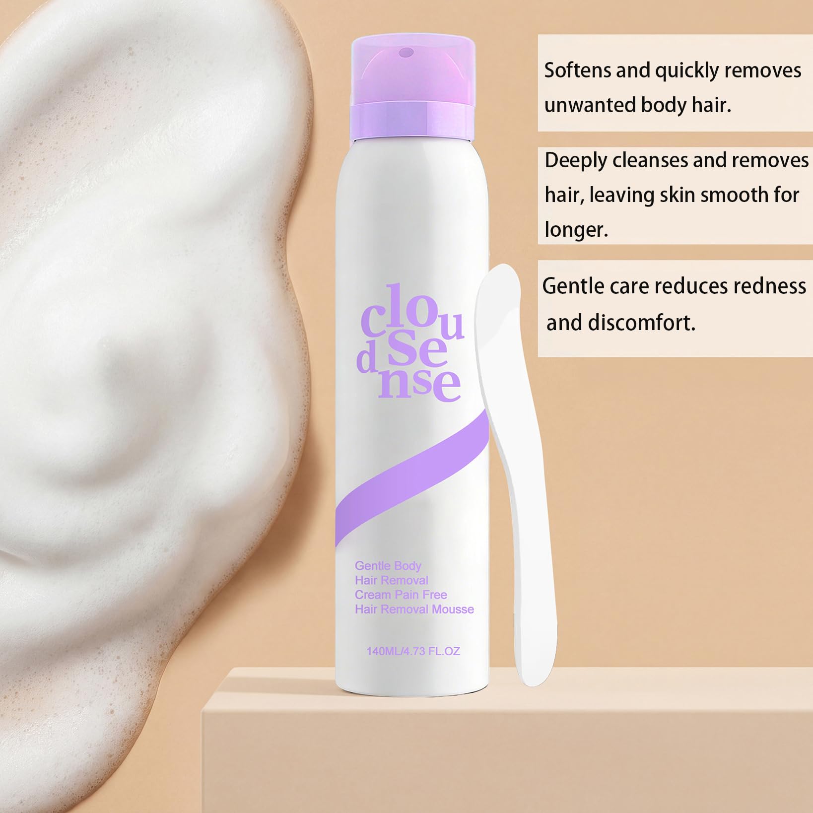 Cloud Sense Pain-Free Hair Removal Spray, Cloud Sense Hair Removal Mousse, krem do depilacji skóry wrażliwej, miękka pianka do włosów na ciele, 1 sztuka