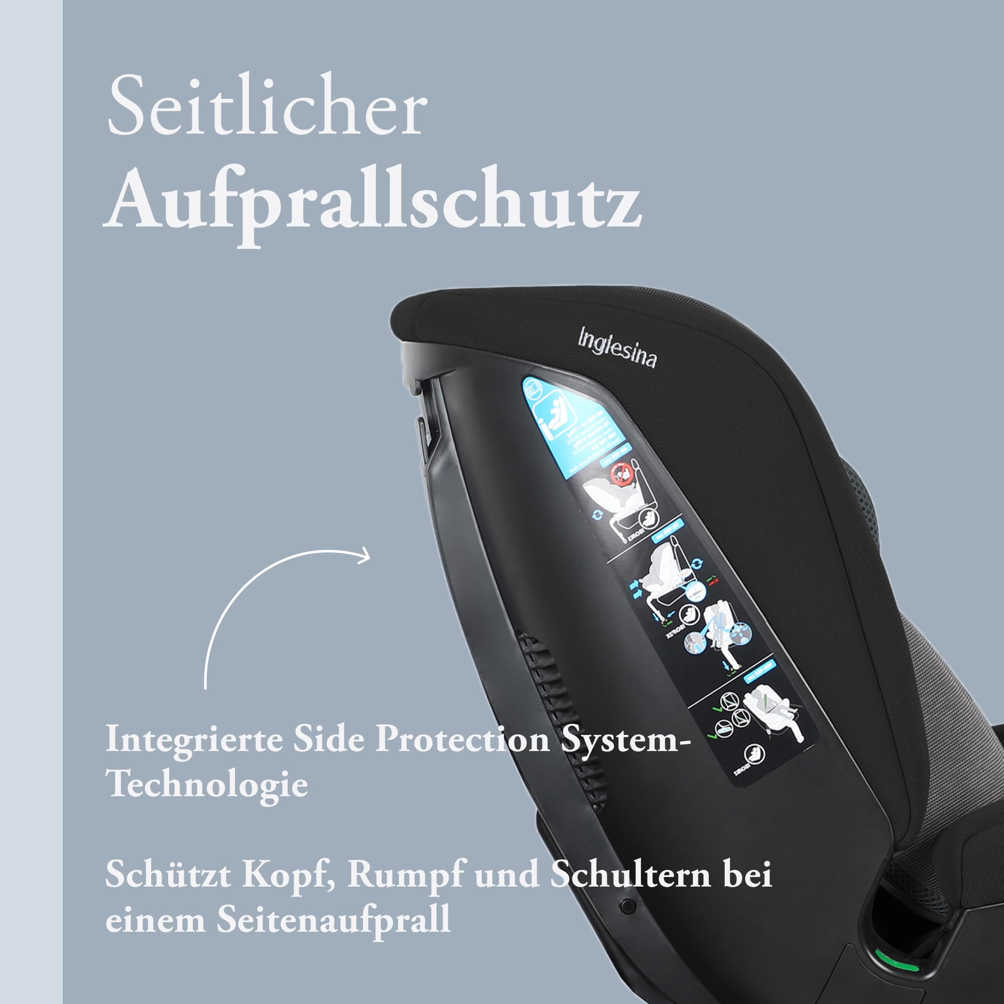 Inglesina Halley Pro, Schwarz, 360° Drehbarer Kindersitz ISOFIX, von 0 bis 12 Jahren (40–150 cm), Verstellbar und Atmungsaktiv, Zugelassen nach ECE R129/03