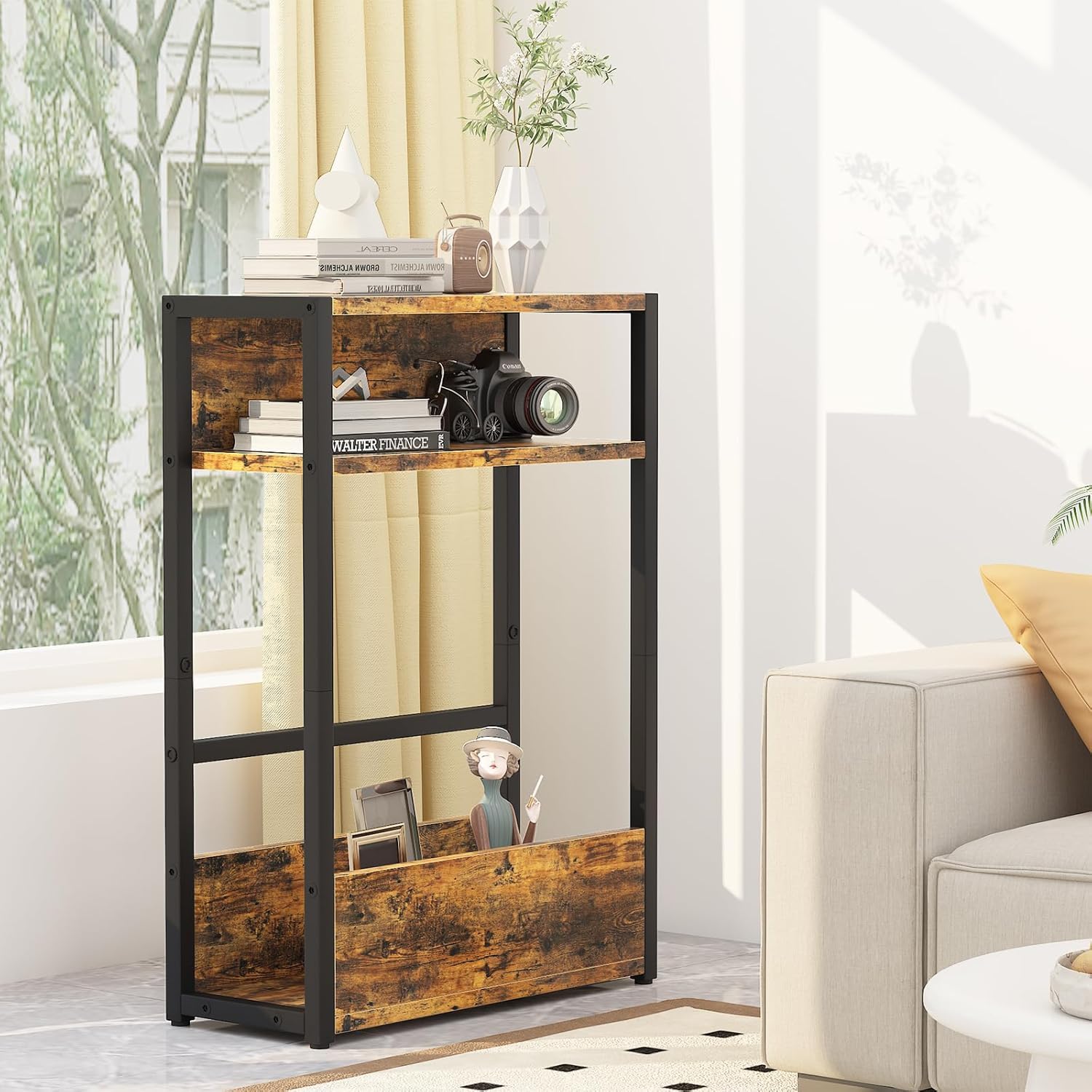 Rustic End Table Magazine Rack