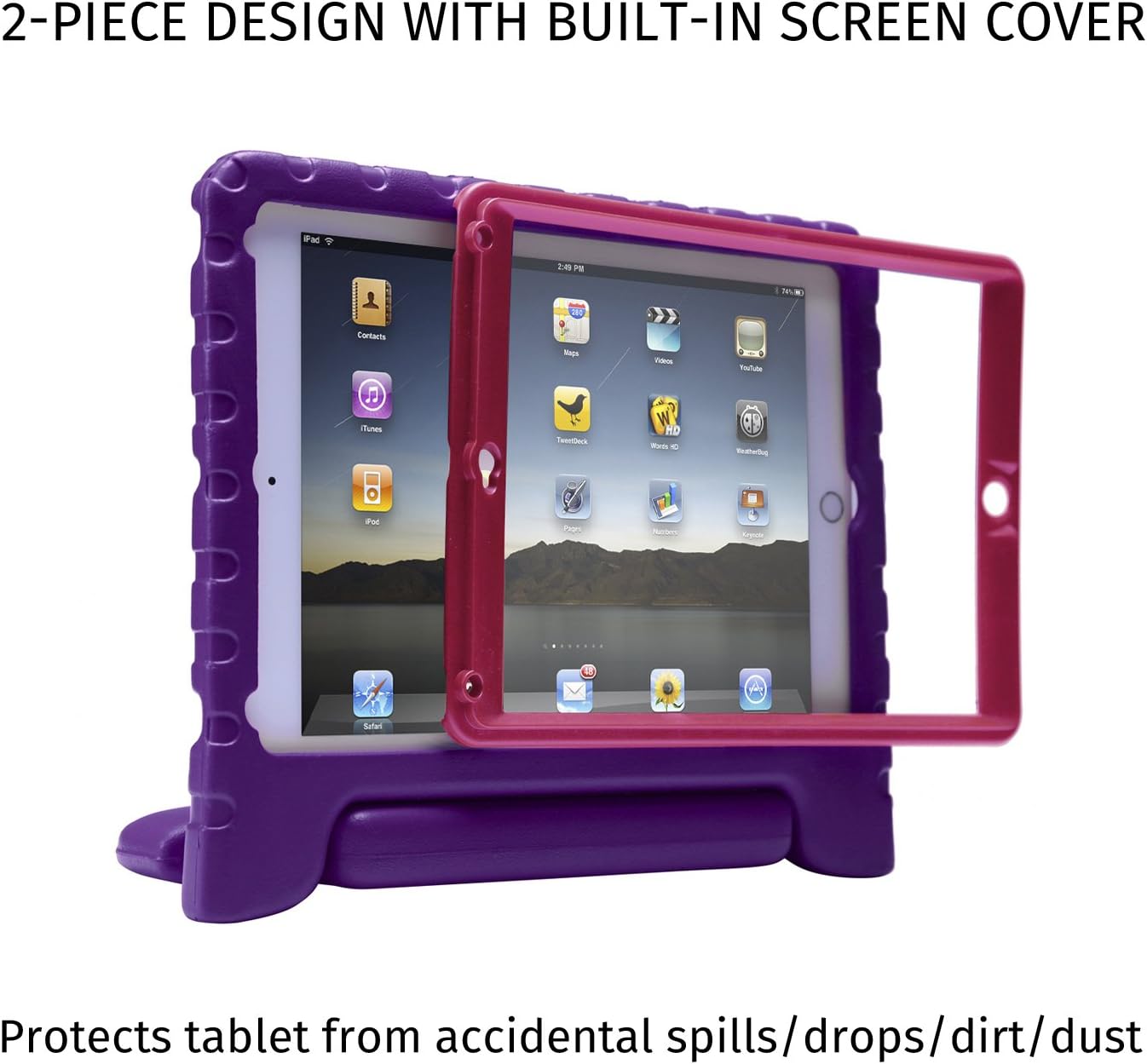 HDE Case for iPad Air 2 - Kids Shockproof Bumper Hard Cover Handle Stand with Built in Screen Protector for Apple iPad Air 2-2014 Release 2nd Generation (Purple Pink)