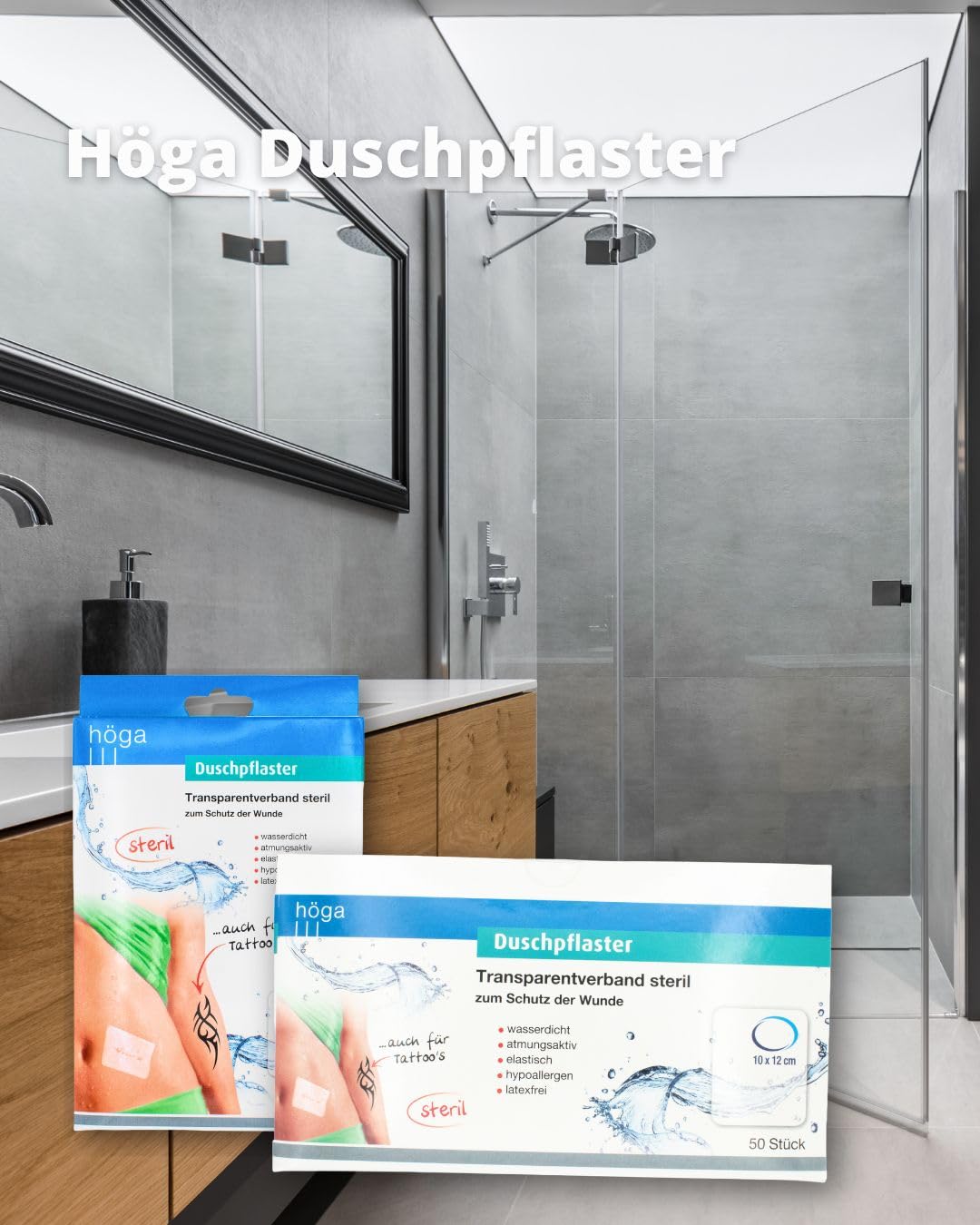 Höga Duschpflaster, Transparentverband steril, 10cm x 12cm, 50 Stück