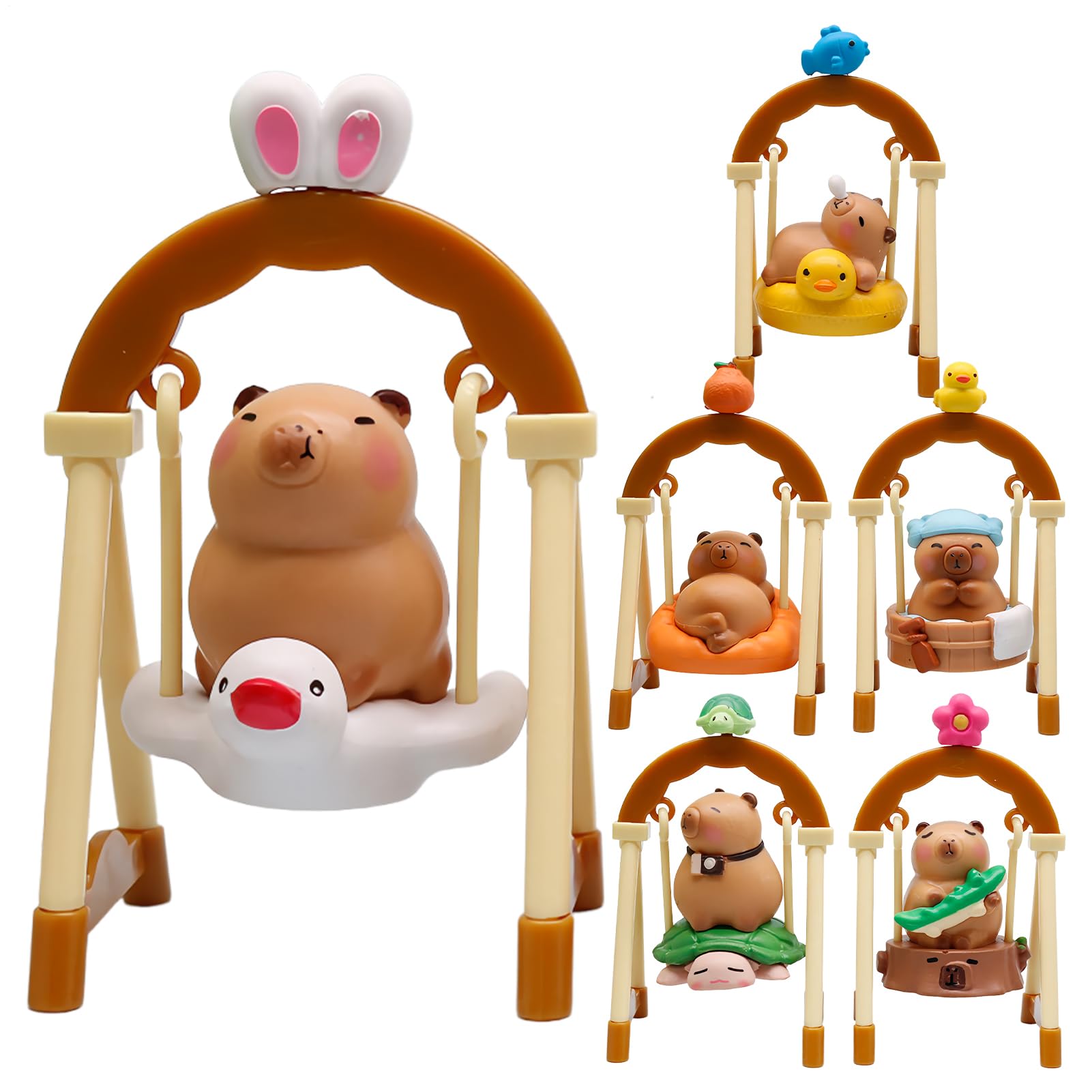 Capybara décor de bureau mignon : lot de 6 figurines miniatures d'animaux pour maison