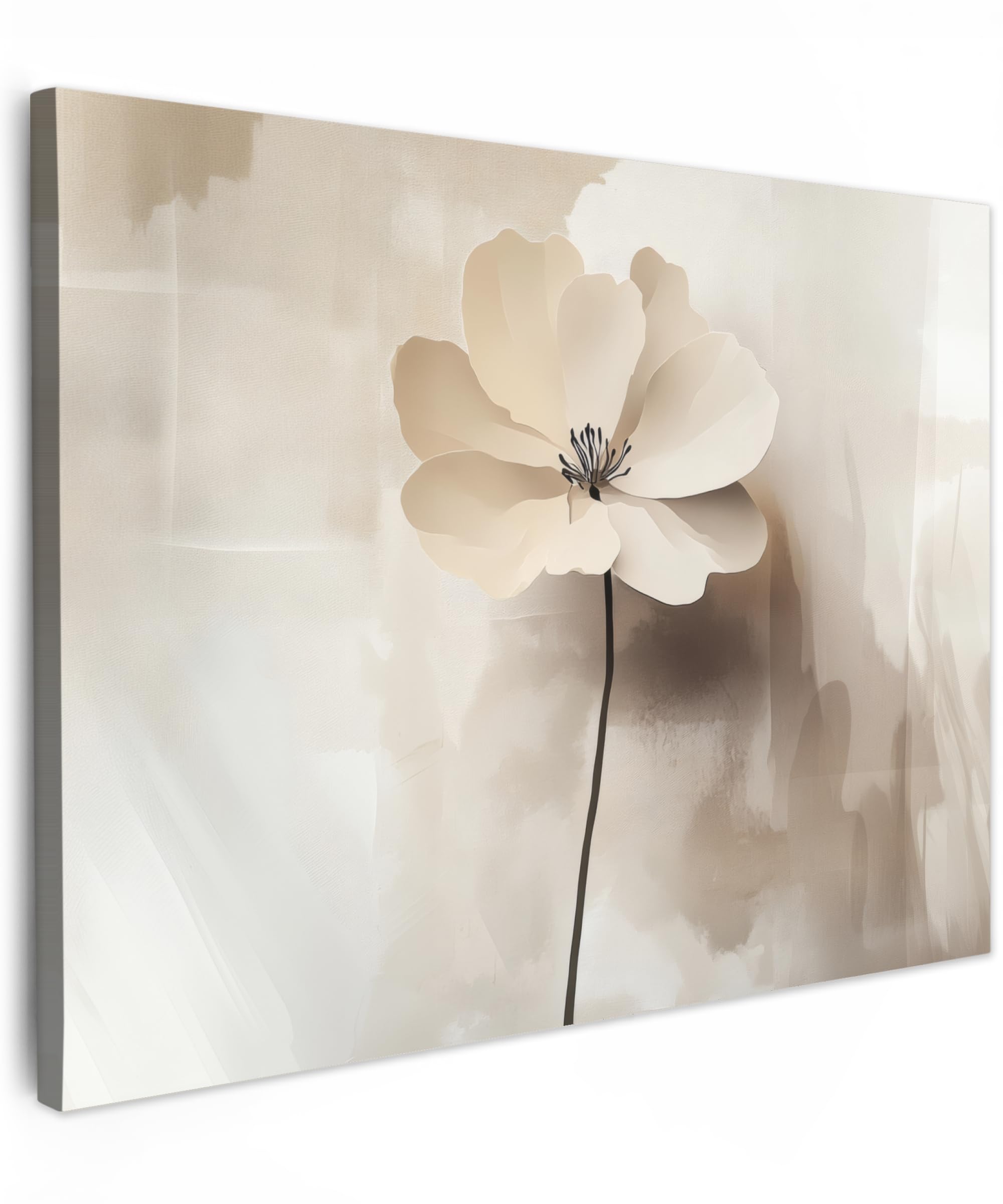 MuchoWow© Canvas Wall Art Work 28"x20" / 70x50 cm Room Decor Painting Wallfillers Picture Decoration Prints Flower - Beige - Paint - Shadow