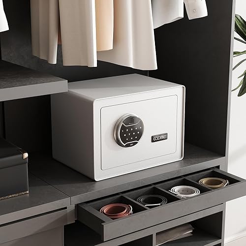 Miniatura 2 de GoldenKey Caja de seguridad biométrica blanca de 1.2 pies cúbicos con teclado de pantalla táctil, cajas fuertes de joyería para efectivo,