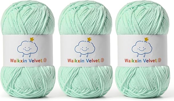 3 Pack Fluffy Chenille Yarn for Crocheting,Baby Yarn for Crocheting Soft,150g/5.28oz Velvet Amigurumi Yarn ,Fingering Weight Yarns for Crocheting Baby BlanketsDIY Craft.3 Aqua Green