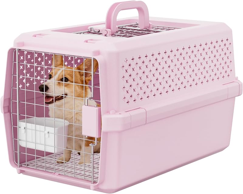 Hard-Sided Pet Carrier: 24" Travel Crate for Medium Dogs & Cats | Airline-Friendly Size / Secure Metal Locking Door / Multi-Side Ventilation / Spacious 24" Interior / Top Carry Handle