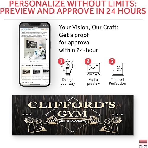 Miniatura 4 de Tailored Canvases Letrero personalizado para pared, lienzo motivacional para gimnasio en casa, sala de entrenamiento, garaje, centro de fitness,