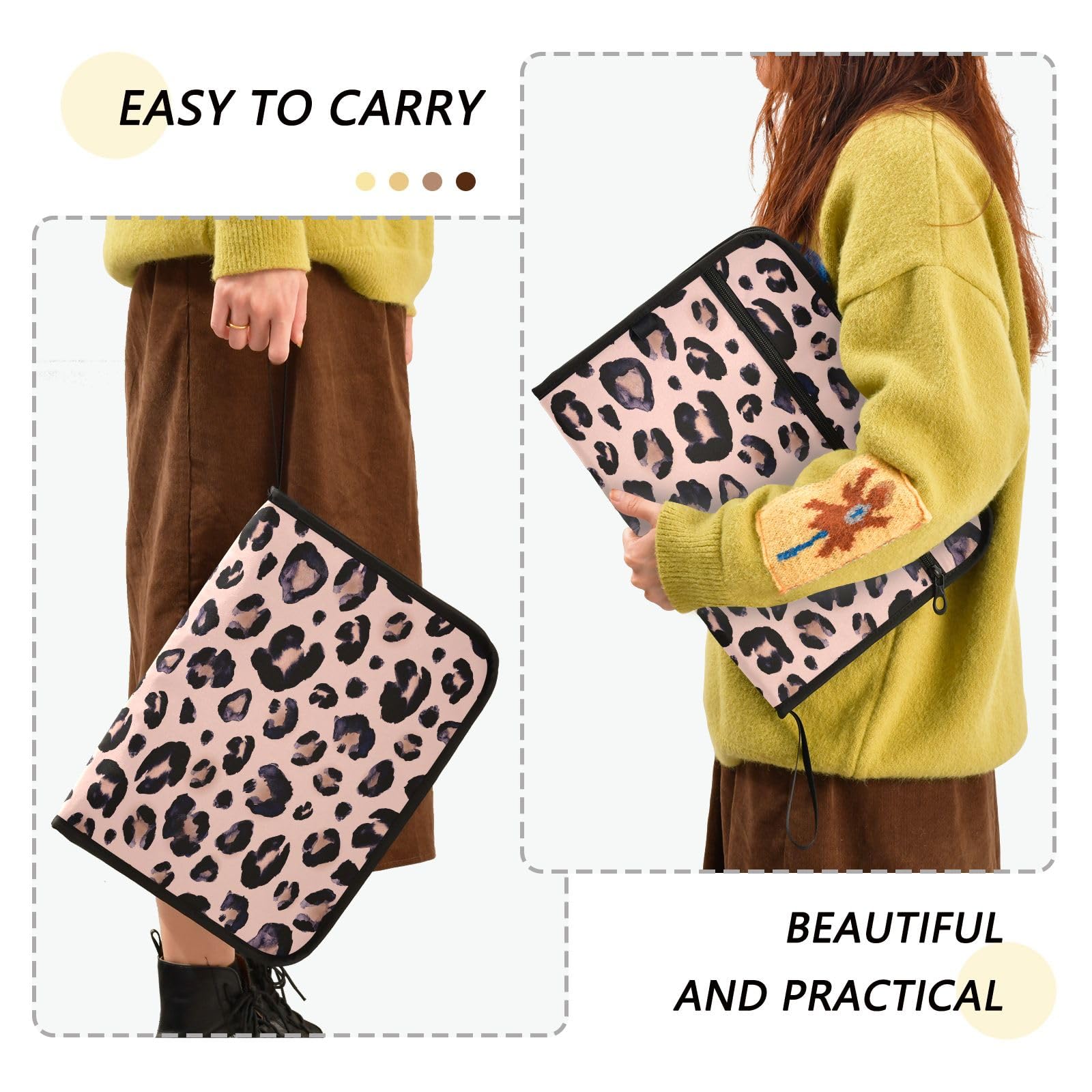 Leopard Print Cheetah Pink File Organizer 13 Pocket Expanding File Folder with Front Pouch Portable Business Fire Storage Document Organizer Folder with Zipper - Image 4