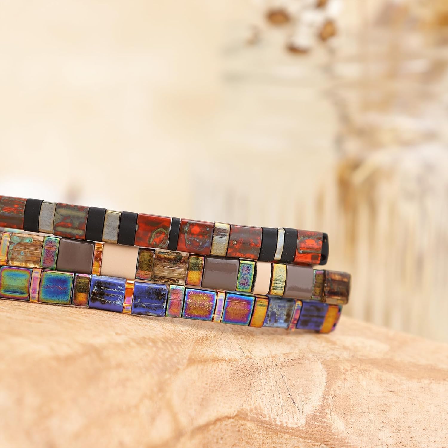 Sonateomber Tila Flat Beaded Stretch Stack Bracelets Set for Women, Trendy Stackable Colorful Glass Square Beads Bracelet Friendship Accessories Jewelry Gift - Image 3