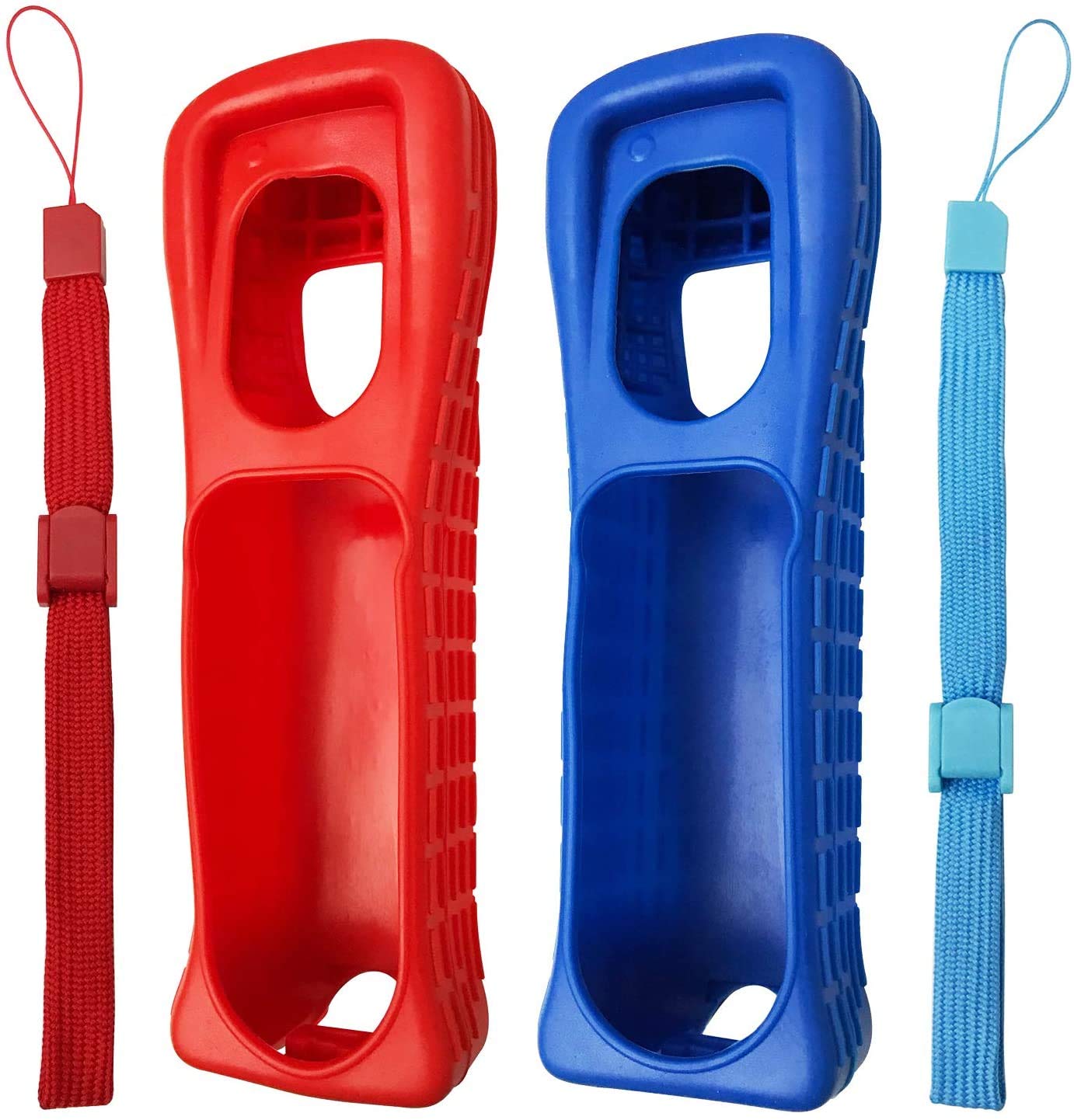 Lot de 2 coques en silicone avec dragonne pour télécommande Wii - Rouge et Bleu