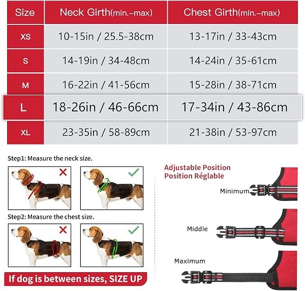 HEELE Arnés Antitirones, Suave y Acolchado para Perro Grande - Chaleco Reflectante y Ajustable con Múltiples Utilidades, Rojo, L - 4