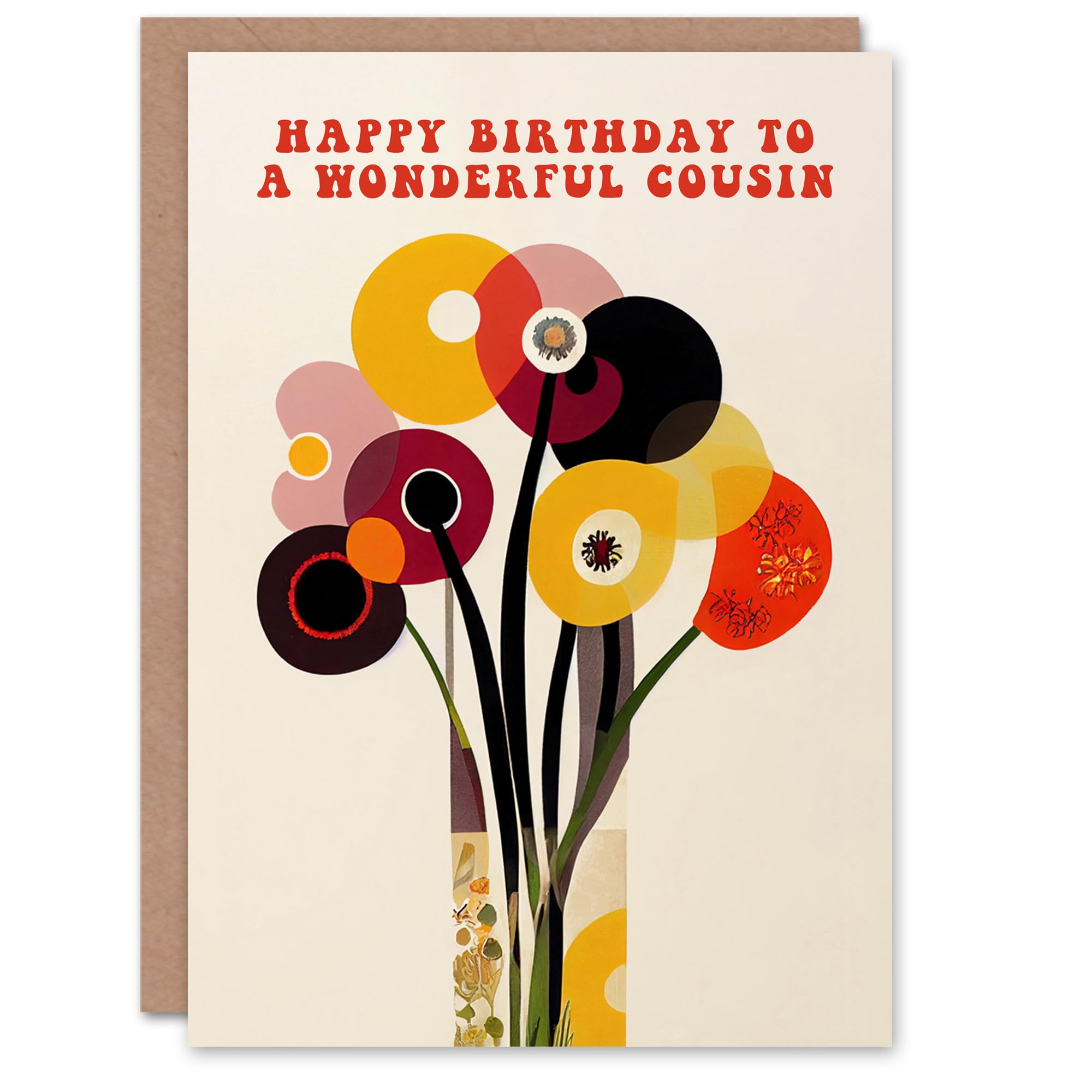 Artery8 Cousin Happy Birthday Card Cheerful Spring Flower Blooms Flowers Bright Fun Abstract For Her Greeting Card