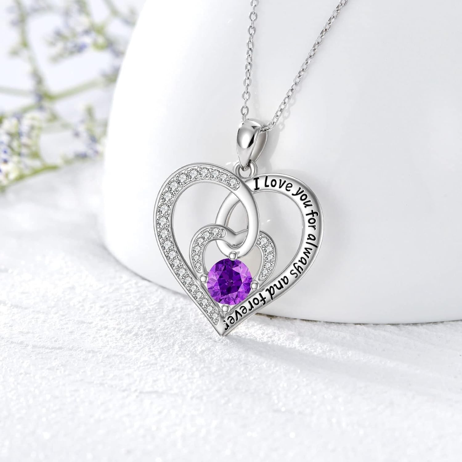 OCJ I Love You Heart Birthstone Pendant Necklace for Women 925 Sterling Silver Zirconia Necklaces Wedding Anniversary Birthday Mothers Day Jewelry Gifts For Her Mother Wife - Image 4