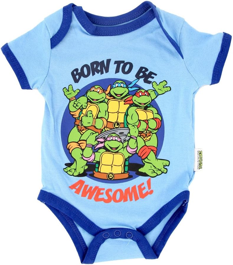 Teenage Mutant Ninja Turtles Born Awesome Blue Baby Onesie Romper (3-6 Months)