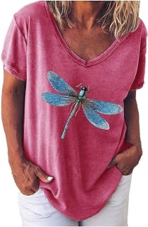 Pretty T-Shirt for Women Oversized Seaside Short Sleeve Sprin Tshirt Cool Fit Buttons Animal V Neck Cotton Blouses Ladies