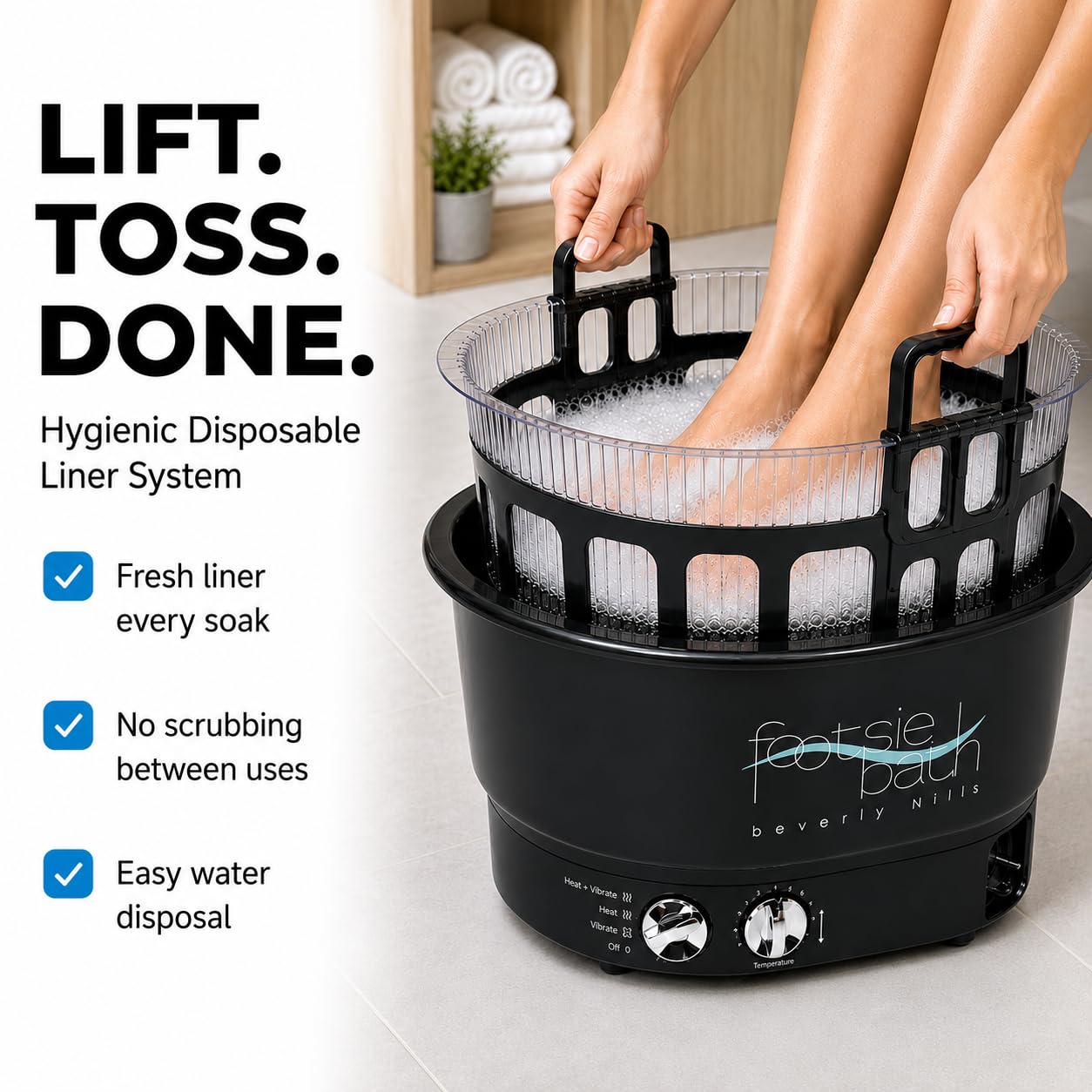 Pedicure Foot Spa Bowl with 5 Liners Vibration & Timer | Maintains consistent water temperature with hygienic disposable liners a retractable cord and a roomy basin product thumbnail 3