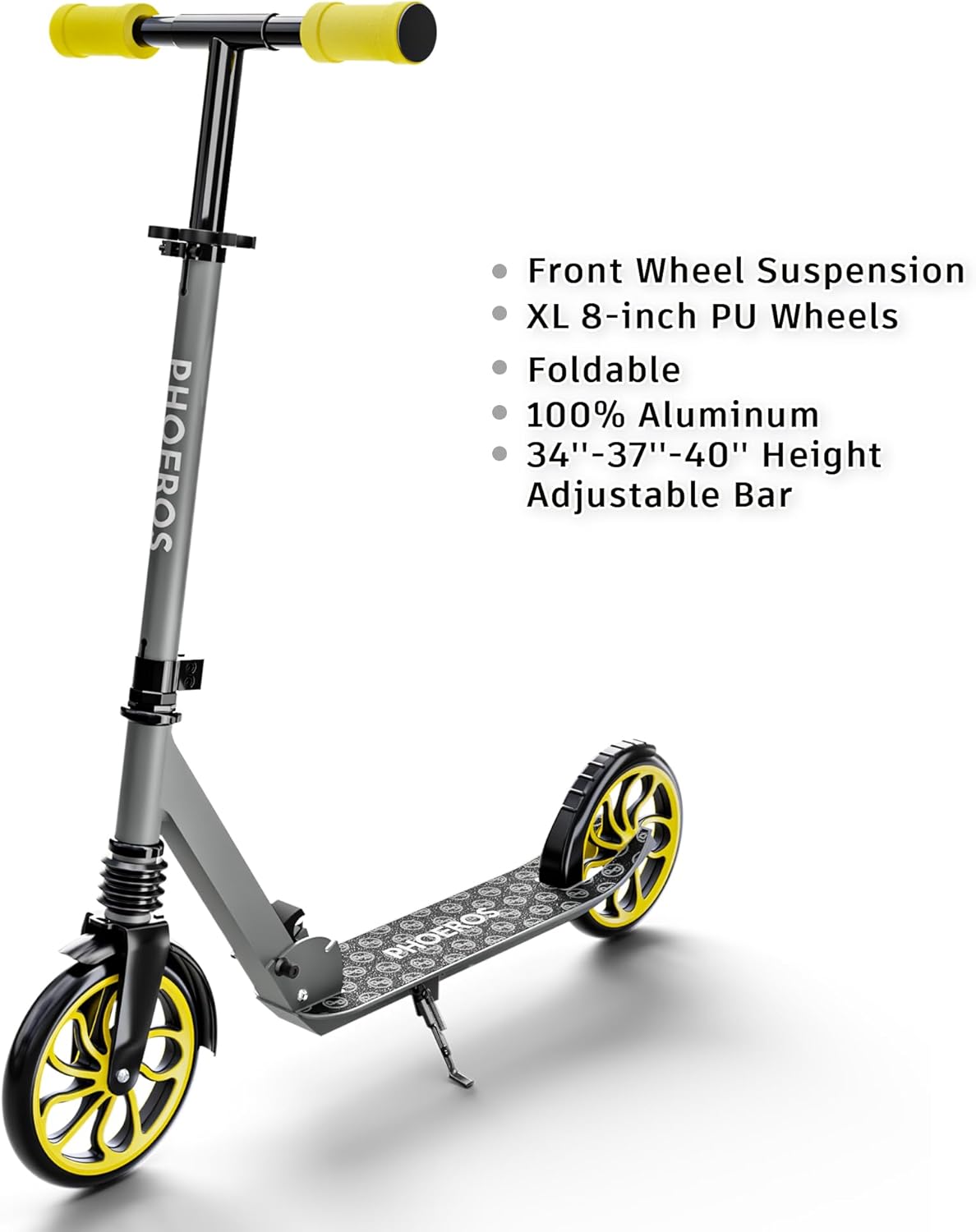 PHOEROS Kick Scooter for Kids Ages 6-12,Teens & Adults, Youth. Lightweight Aluminum Kick Scooter for Teens Adults Boys Girls with 8 inch Big Wheels, Foldable, 3 Height Adjustable, Shock Absorption. - Image 2