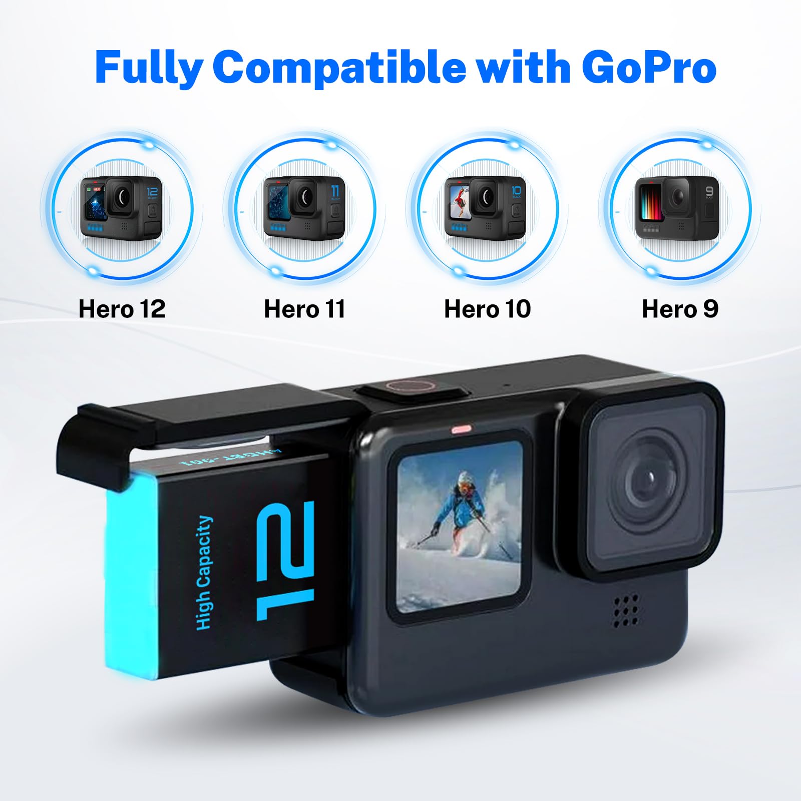 3 Stück 2580mAh Akku für Gopro Hero 12/Hero 11/Hero 10/Hero 9 mit 3-Kanal Typ-C Akku-Ladestation USB-C-Aufladen
