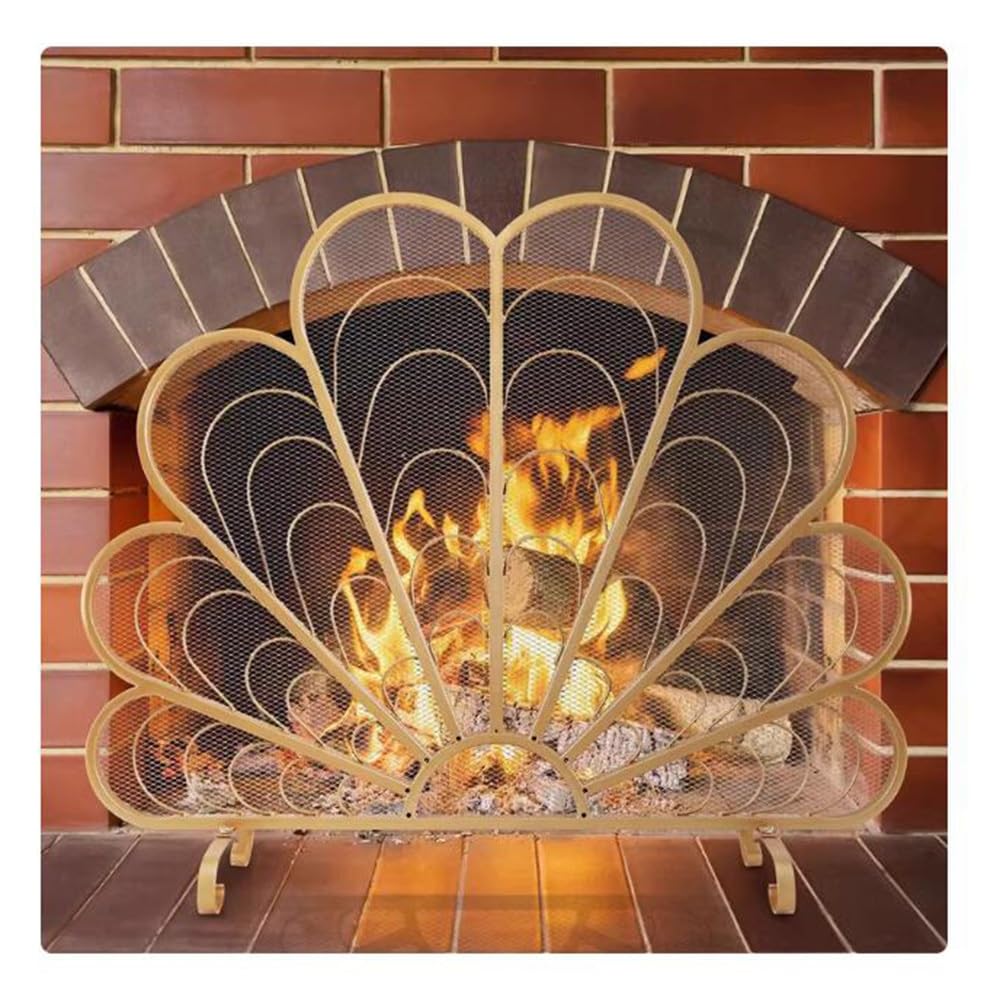Salvachispas Chimenea Mampara de Chimenea con Forma Metro Que Cae, Arte Tallado, mampara Hueca, cerramiento Pavo Real for el hogar Protector Chimenea(Negro)