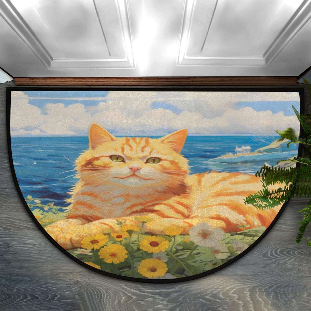 Half Round Door Mat Indoor Entrance Half Circle Welcome Entryway Mat Outdoor Semi Circular Front Door Mat Area Rug for Home Kitchen,Garage,Patio Cute