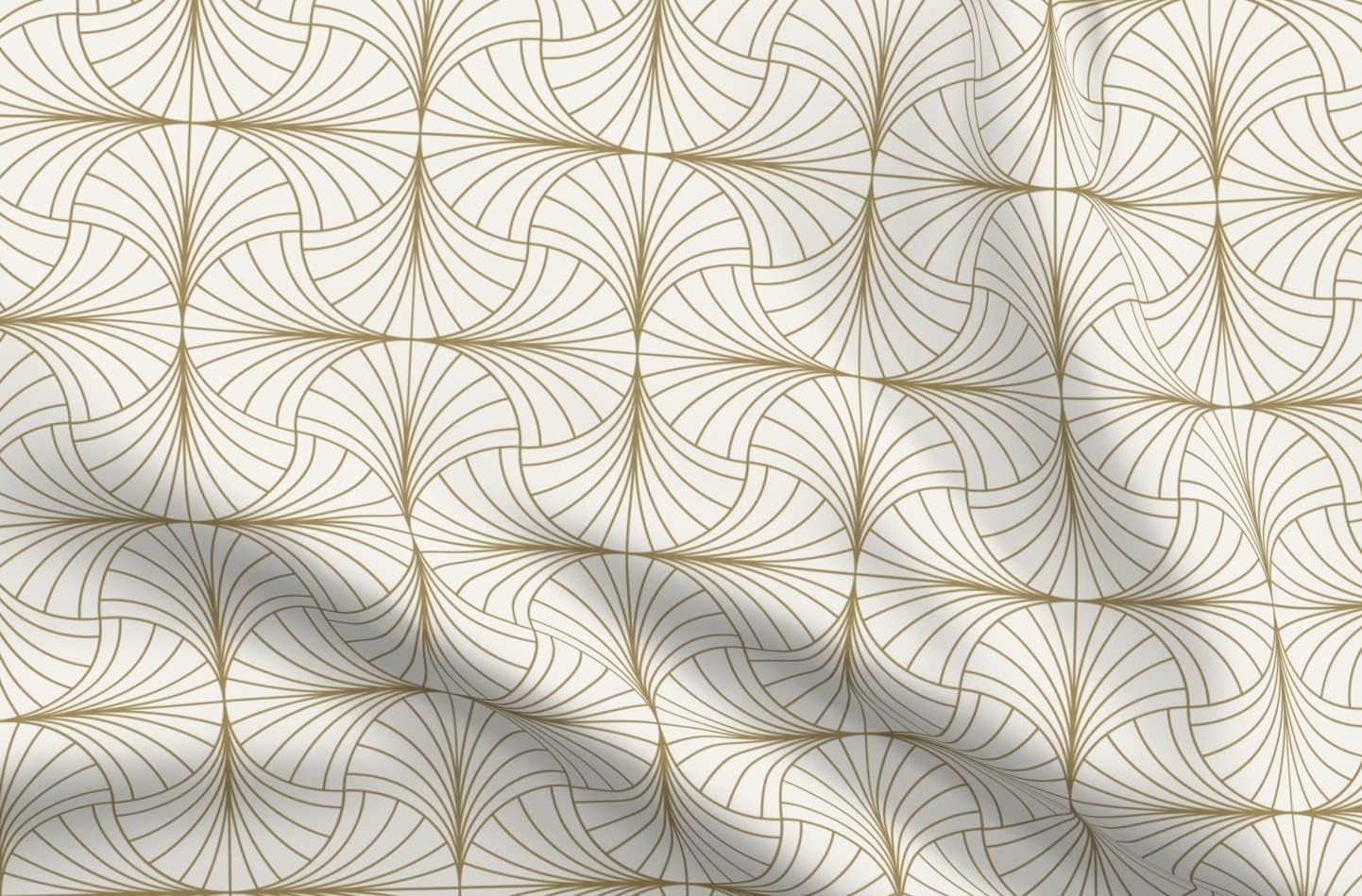 Spoonflower Fabric - Art Deco Nouveau White and Gold Vintage Geometric Luxury Minimal Wave Printed on Petal Signature Cotton Fabric Fat Quarter - Sewing Quilting Apparel Crafts Decor