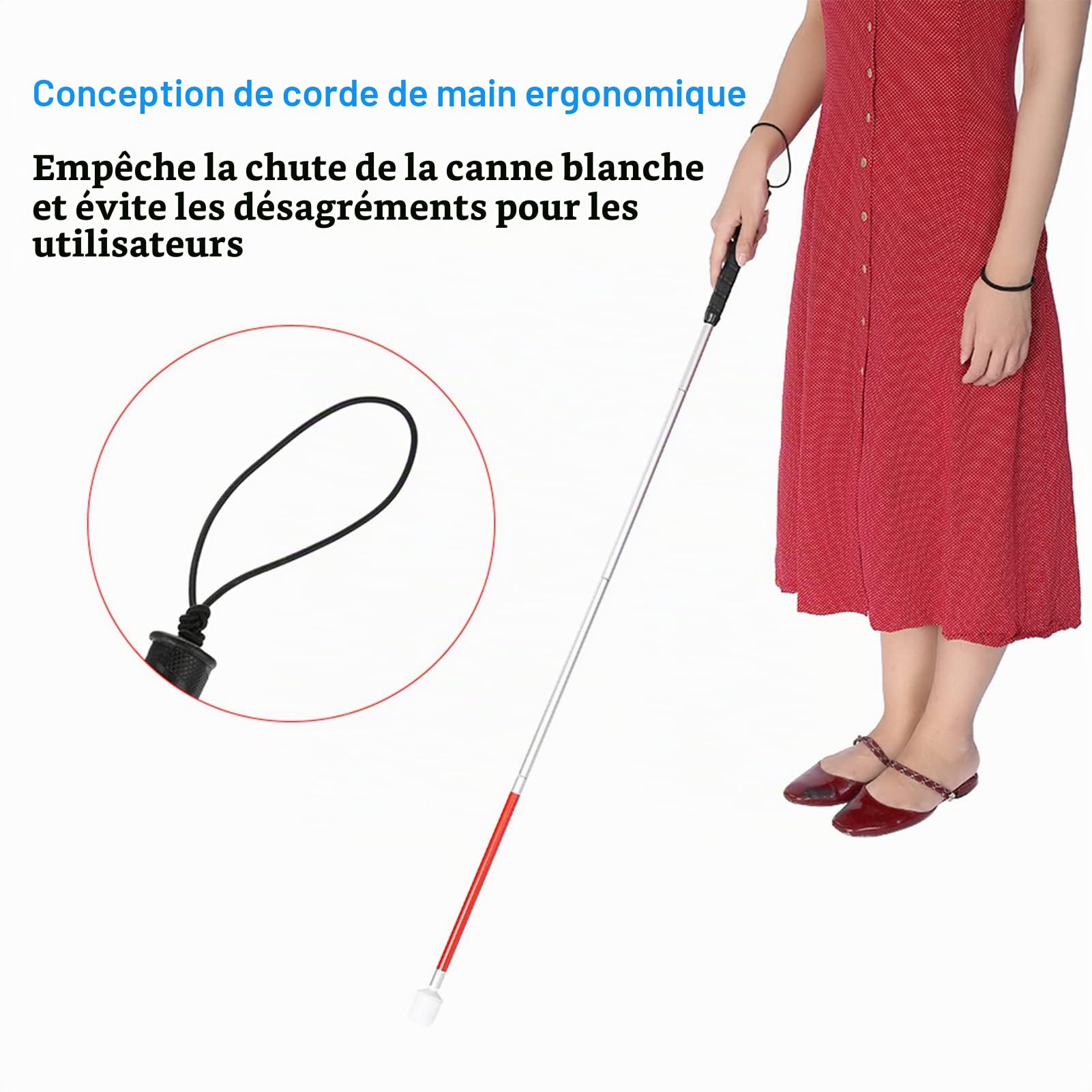 Canne Pliante de 110 cm, béquille de Canne réfléchissante Pliable Guide Anti-Choc Portable bâton de Marche, bâton de Marche pour Aveugle