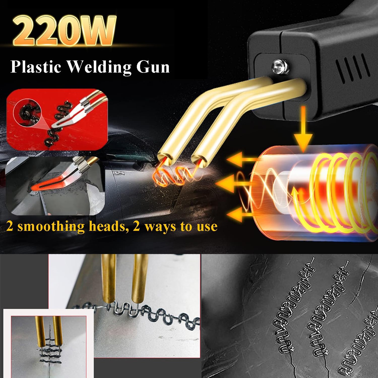 Upgraded 220W Plastic Welder, 2 in 1 Plastic Welding Repair Welder Kit 1000PCS Hot Stapler Soldering Gun with 100PCS Plastics Welding Rods Car Bumper Repair Kit for Most Plastics(Black)