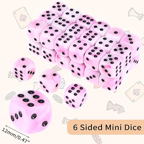 Miniatura 104 de Juego de 36 dados mini de 0.472 in, 6 caras, juego de dados con patrón de perlas, 6 dados estándar para Yahtzee, Bunco o enseñanza de matemáticas