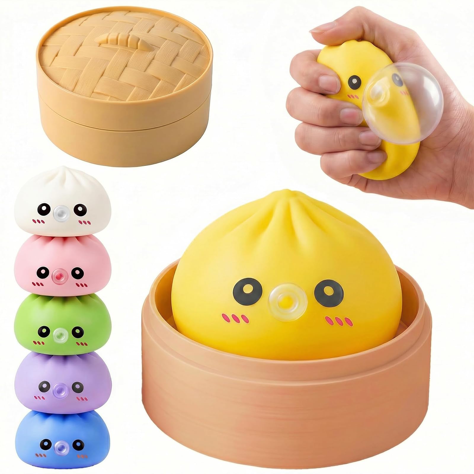 2026 New Giant Mystery Dumpling Squish-y, Blow Bubbles Dumplings Stress Balls with Steamer Box, Soft Jumbo Squeeze Dumplings Squishys Toys, Cute Relief Fidget Toy for Adults Workers