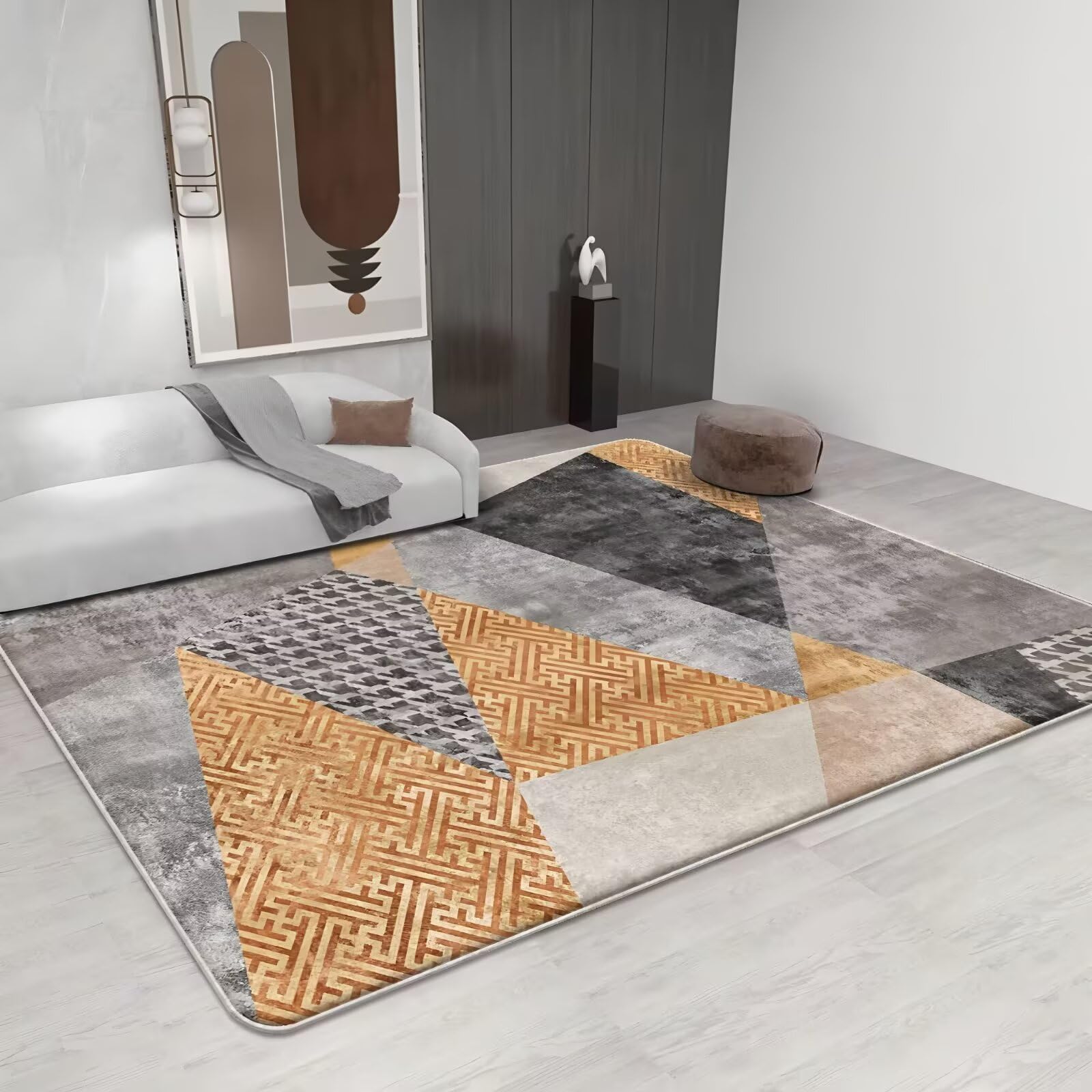 Alfombra moderna para cocina de 100x200cm lavable con diseño geométrico gris