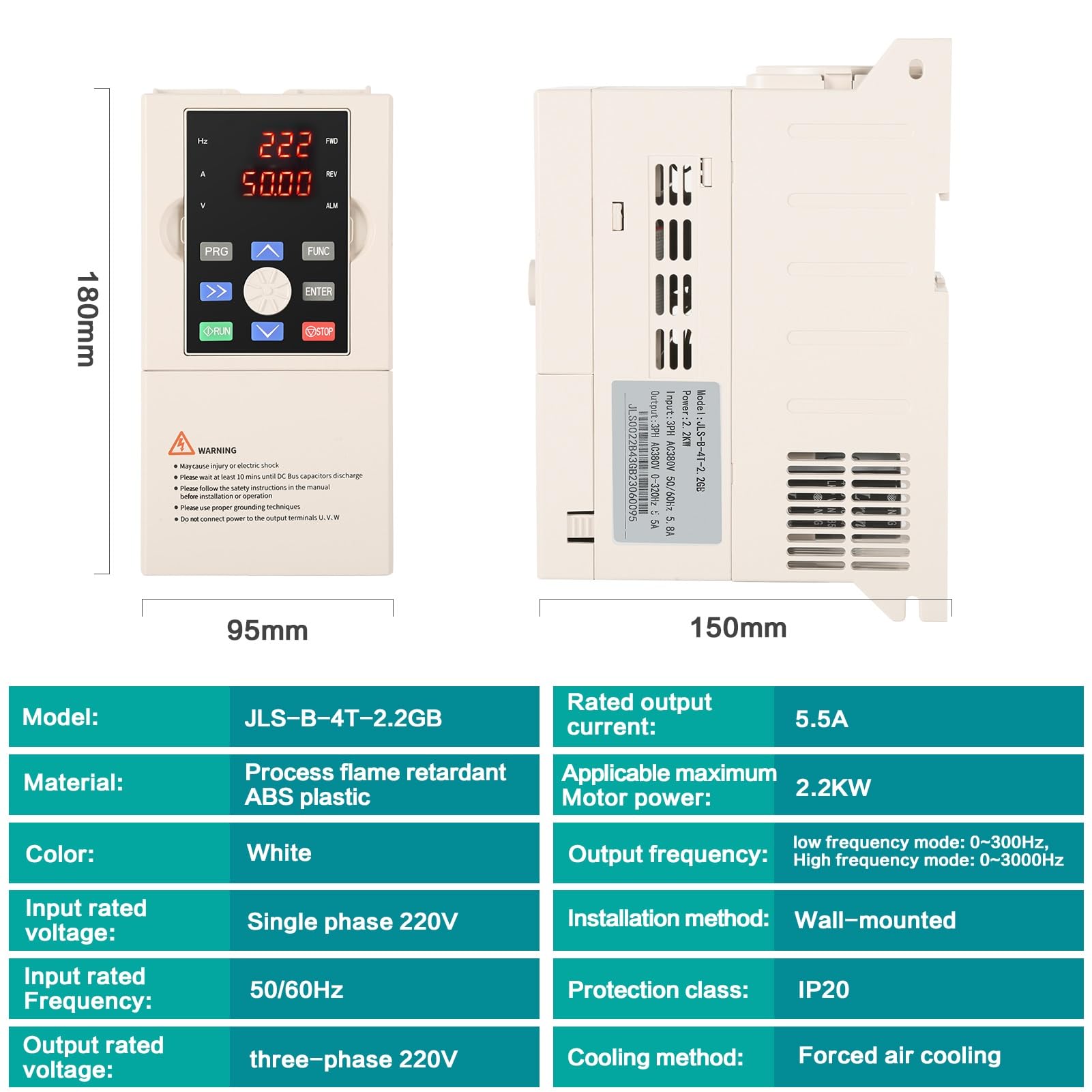 DEWIN Inverter Trifase 380V 2,2KW, Ingresso e Uscita Trifase, Convertitore di Frequenza VFD