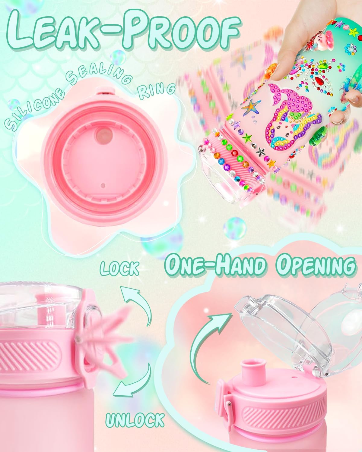 Reusitty Decorate Your Own Water Bottle Kits Mermaid Toys for Girls Age 4-6 Diamond Painting Art Kits Crafts Christmas Birthday Gifts for 3 4 5 6 7 Year Old Girls