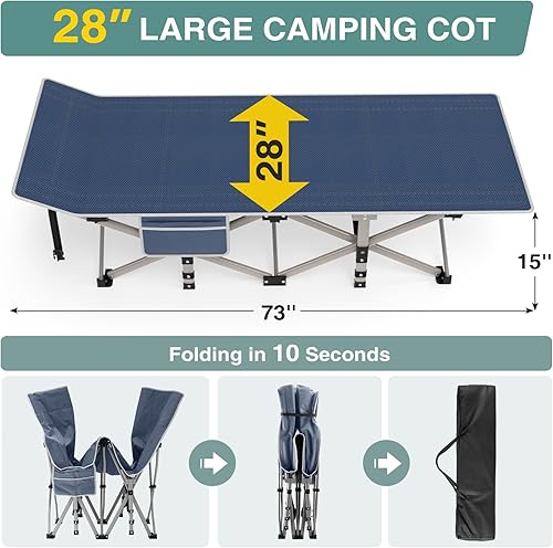 Miniatura 5 de ZENPETIO Catre de campamento, catres de camping para adultos con colchón grueso, catres resistentes para dormir 500 libras (carga máxima) 1200D