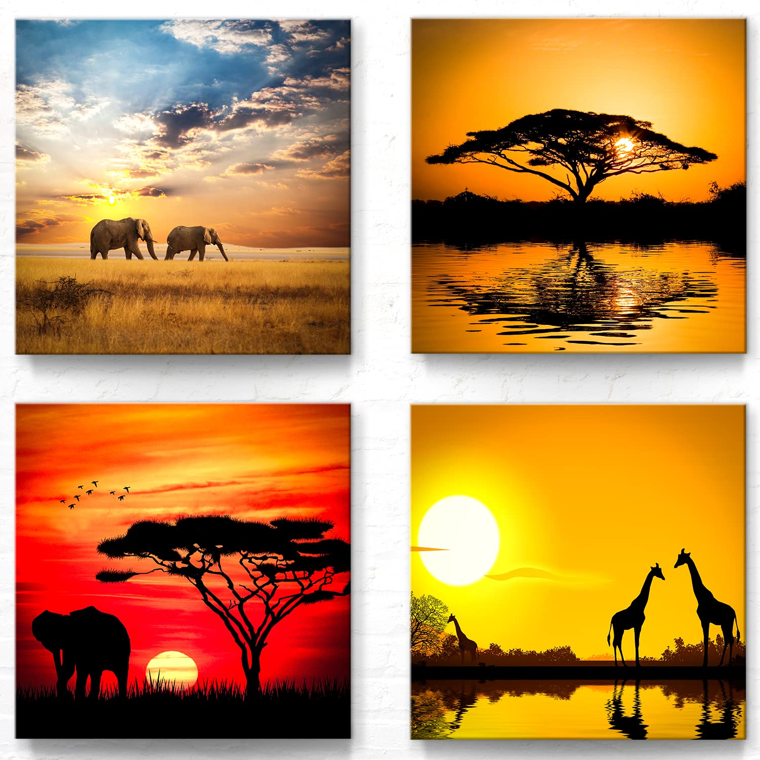 Bilderdepot24 Afrika-Leinwandbild – Handgemalt, 4-teilig, 120x80 Cm, Acrylfarben Auf Keilrahmen