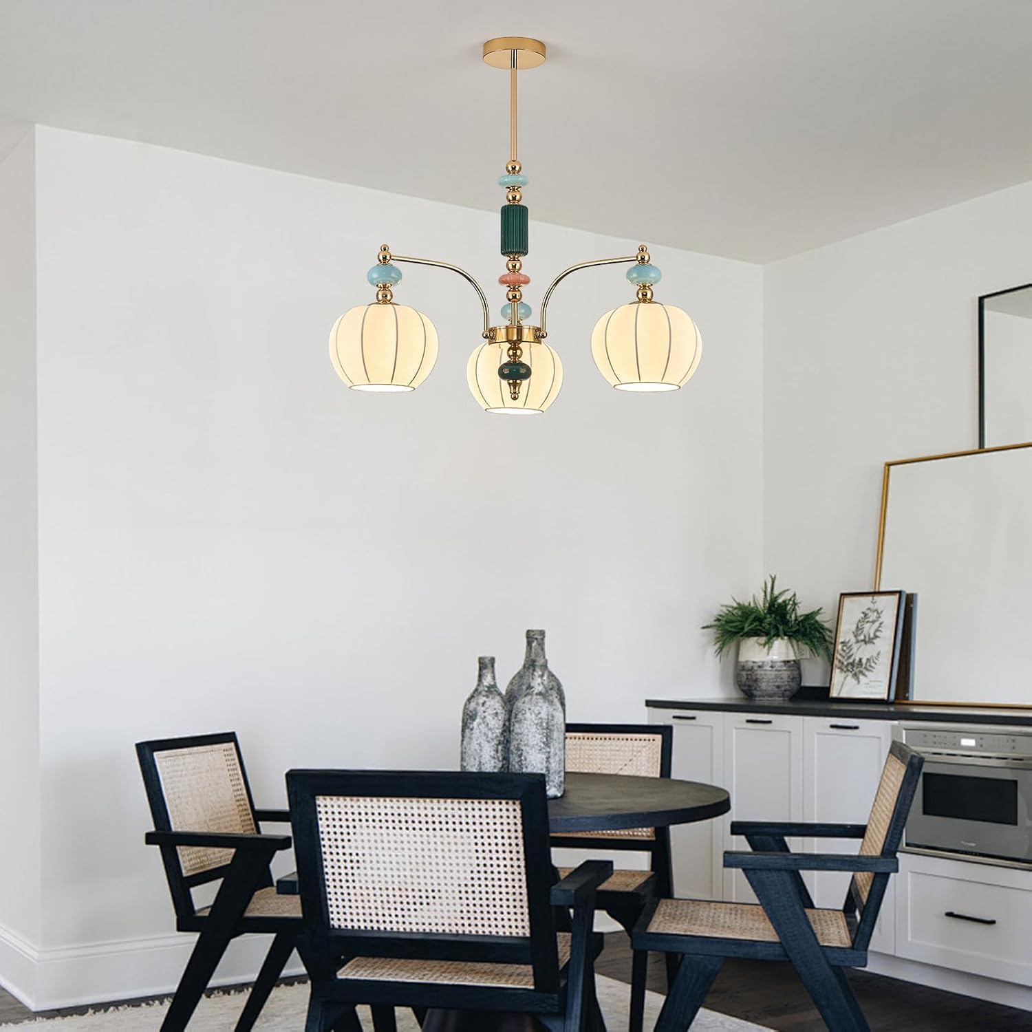 Modern Chandelier White Imitated Silk Shade Chandelier 3 Lights Pendant Lighting Fixture Hanging Pendant Light for Bedroom Dining Room Hallway