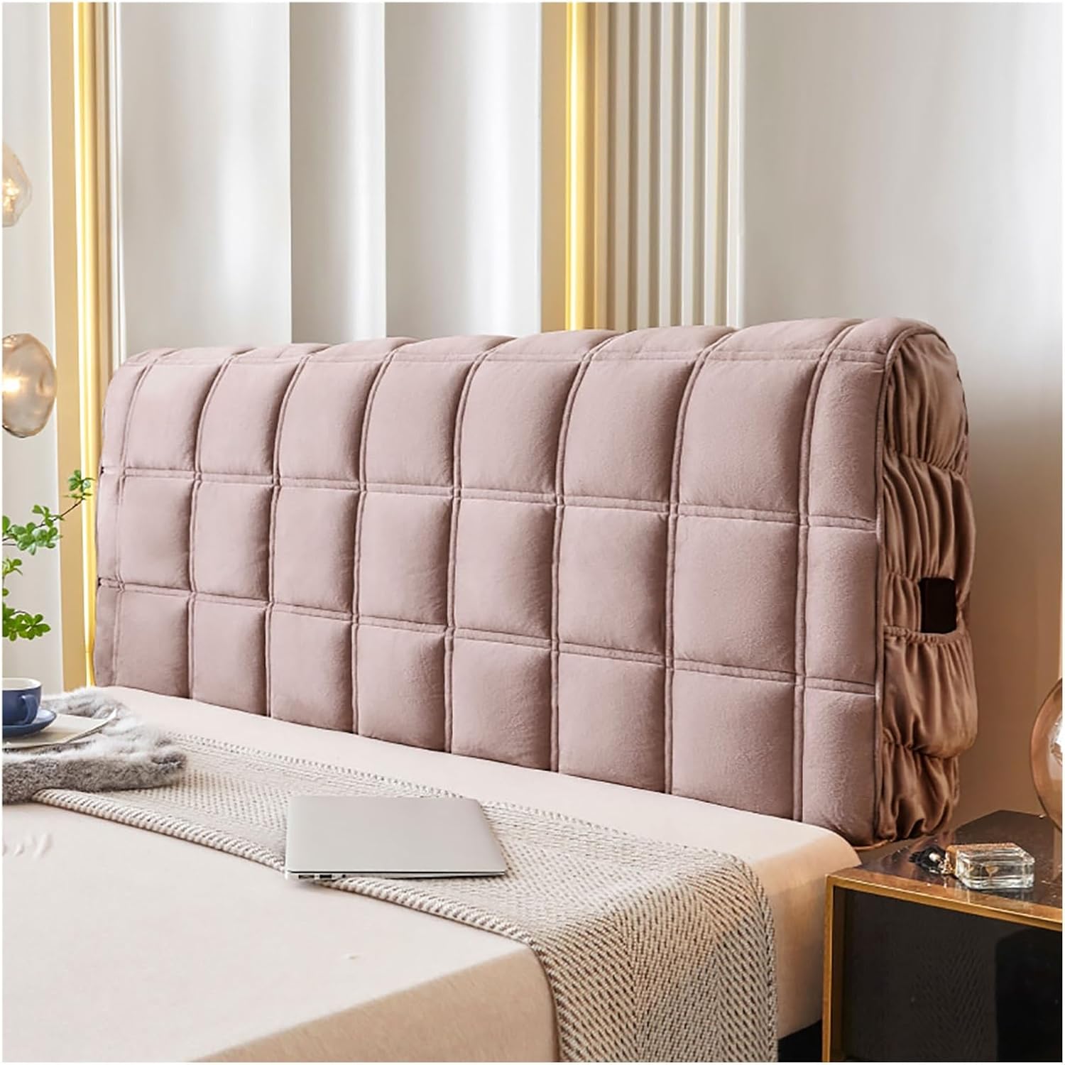 Soft Crystal Velvet Headboard Cover,headboard Cover Thickened Padded,Anti-Collision Protection,Bed Headboard Slipcover with Pocket,for Bedroom Decor(Brown,47.2in)