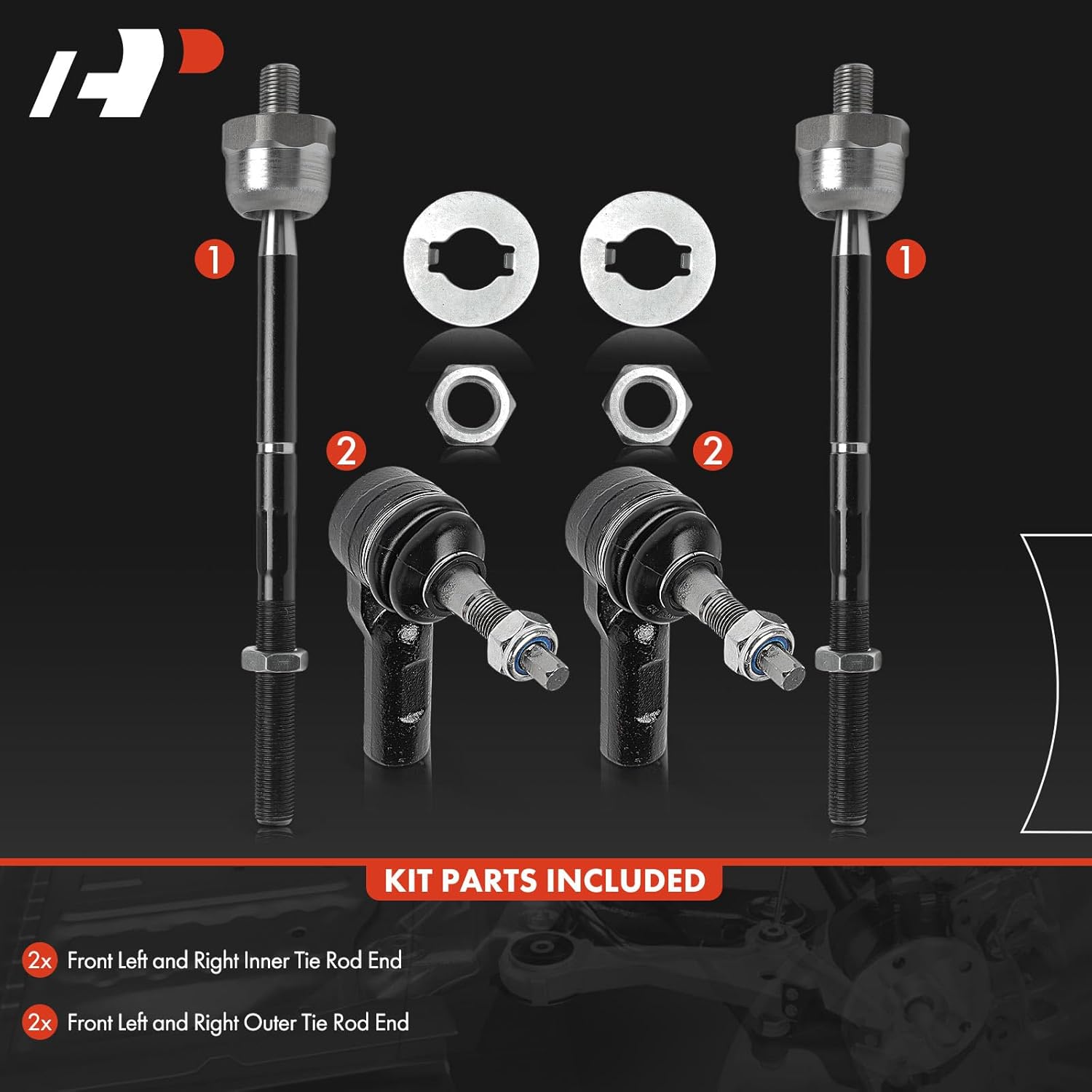 A-Premium Set of 4, Front Inner Outer Tie Rod End Kit, Compatible with Dodge Durango 2004 2005 2006
